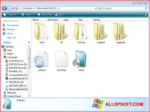 Posnetek zaslona Windows 7 USB DVD Download Tool Windows XP