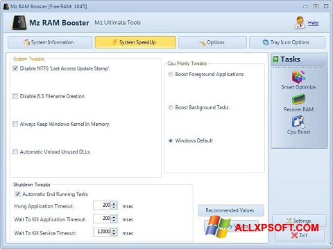 Posnetek zaslona Mz RAM Booster Windows XP
