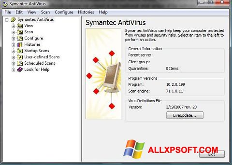 Posnetek zaslona Symantec Antivirus Windows XP