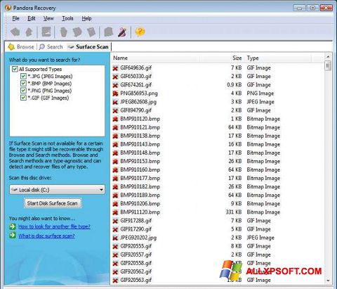 Posnetek zaslona Pandora Recovery Windows XP