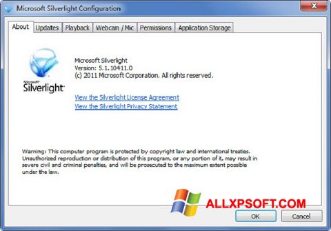 Posnetek zaslona Microsoft Silverlight Windows XP