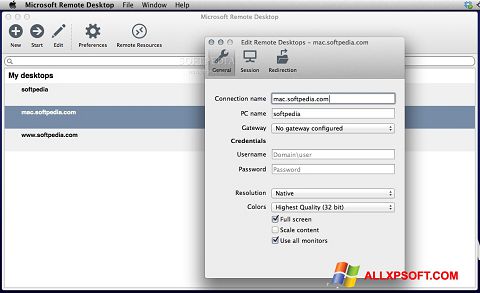 Posnetek zaslona Microsoft Remote Desktop Windows XP