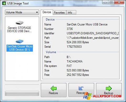 Posnetek zaslona USB Image Tool Windows XP