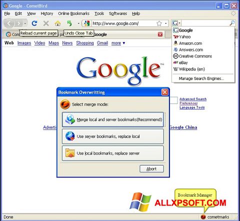 Posnetek zaslona CometBird Windows XP