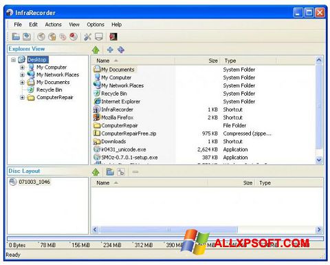 Posnetek zaslona InfraRecorder Windows XP