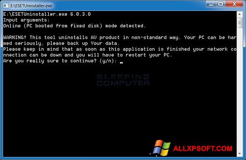 Posnetek zaslona ESET Uninstaller Windows XP