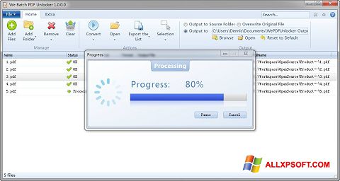 Posnetek zaslona PDF Unlocker Windows XP