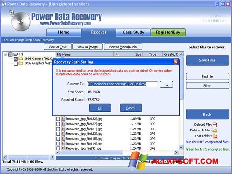 Posnetek zaslona Wondershare Data Recovery Windows XP