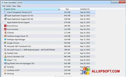 Posnetek zaslona Geek Uninstaller Windows XP