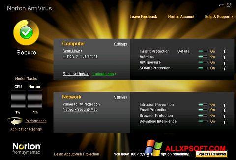 Posnetek zaslona Norton AntiVirus Windows XP