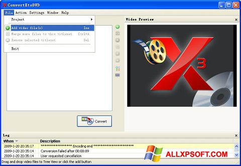 Posnetek zaslona ConvertXToDVD Windows XP