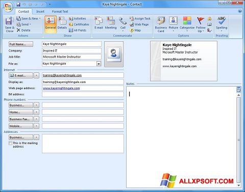 Posnetek zaslona Microsoft Outlook Windows XP