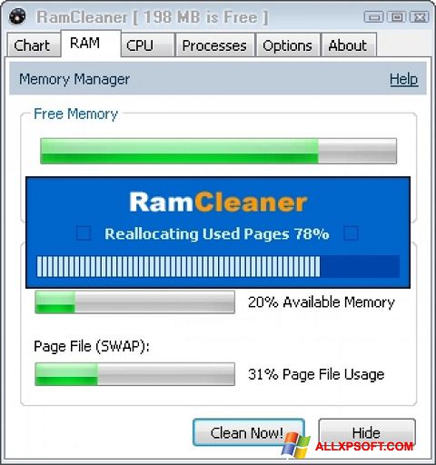 Posnetek zaslona RamCleaner Windows XP