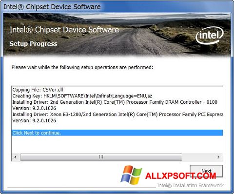 Posnetek zaslona Intel Chipset Device Software Windows XP