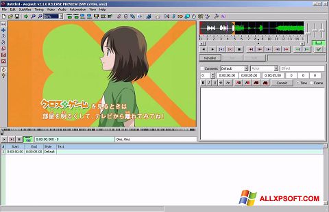 Posnetek zaslona Aegisub Windows XP