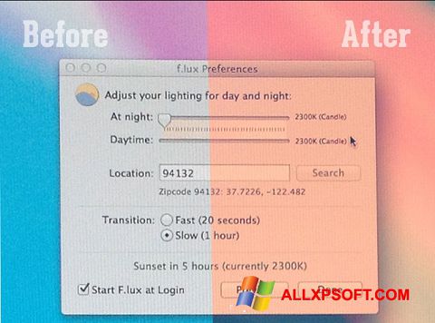 Posnetek zaslona F.lux Windows XP