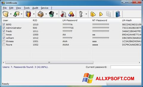 Posnetek zaslona SAMInside Windows XP