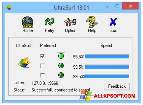 Posnetek zaslona UltraSurf Windows XP