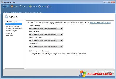 Posnetek zaslona Windows Defender Windows XP