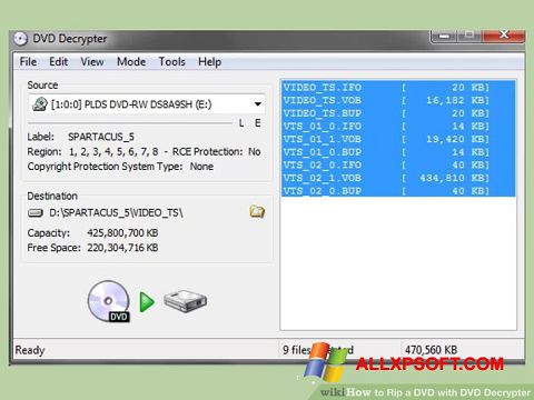 Posnetek zaslona DVD Decrypter Windows XP