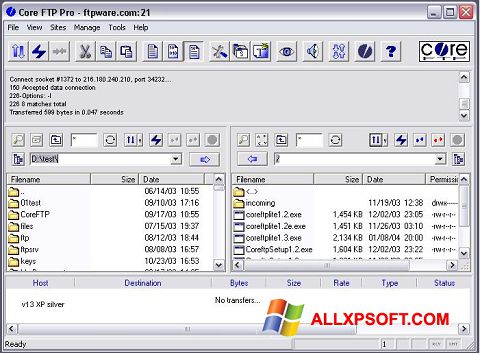 Posnetek zaslona Core FTP Windows XP