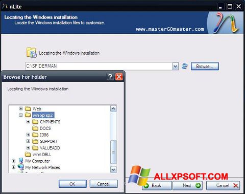 Posnetek zaslona nLite Windows XP