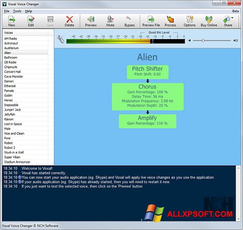 Posnetek zaslona Voxal Voice Changer Windows XP