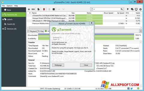 Posnetek zaslona uTorrent Pro Windows XP