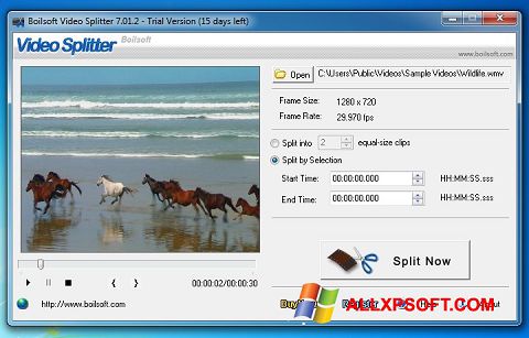 Posnetek zaslona Boilsoft Video Splitter Windows XP