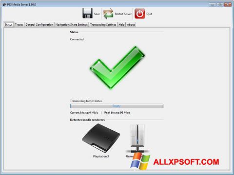 Posnetek zaslona PS3 Media Server Windows XP