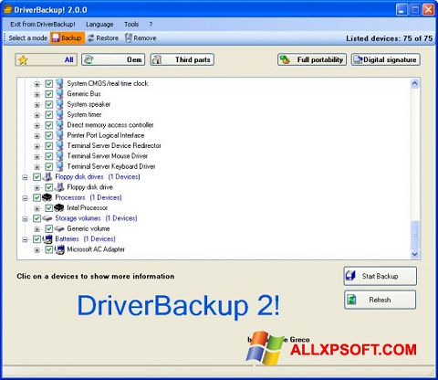 Posnetek zaslona Driver Backup Windows XP