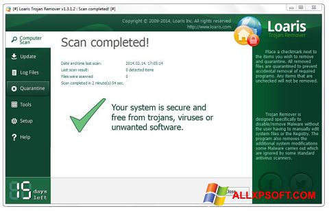 Posnetek zaslona Loaris Trojan Remover Windows XP