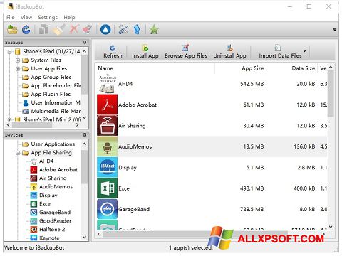Posnetek zaslona iBackupBot Windows XP