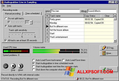 Posnetek zaslona Audiograbber Windows XP