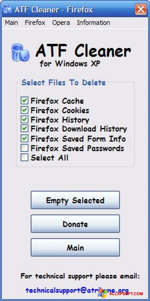 Posnetek zaslona ATF Cleaner Windows XP