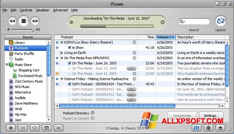 Posnetek zaslona iTunes Windows XP