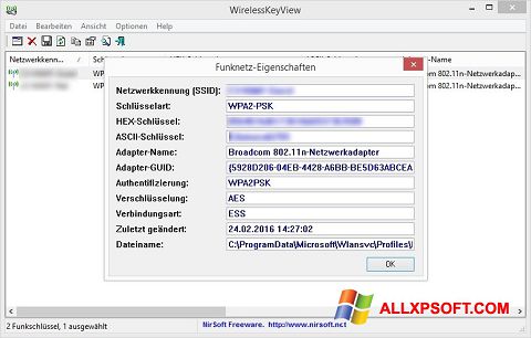 Posnetek zaslona WirelessKeyView Windows XP