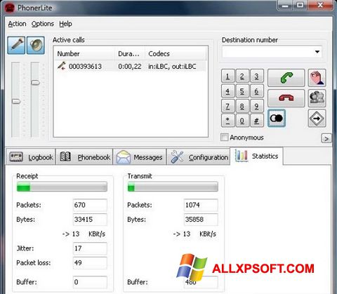 Posnetek zaslona PhonerLite Windows XP