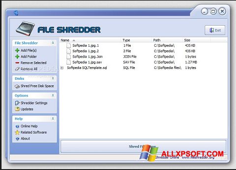 Posnetek zaslona File Shredder Windows XP