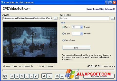 Posnetek zaslona Free Video to JPG Converter Windows XP