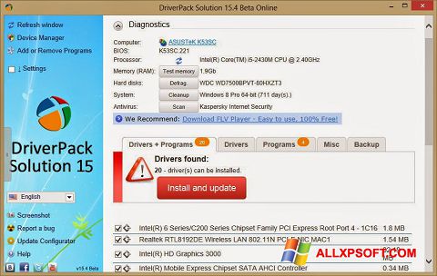Posnetek zaslona DriverPack Solution Online Windows XP