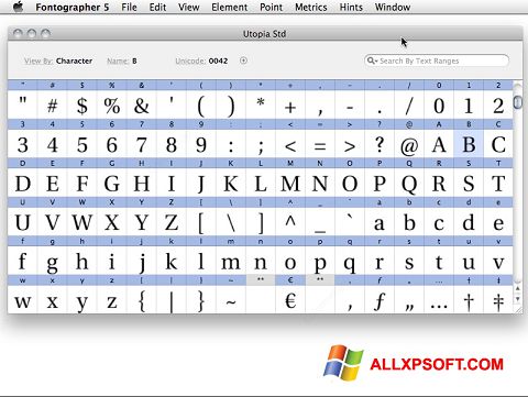 Posnetek zaslona Fontographer Windows XP