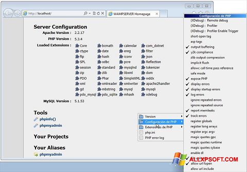 Posnetek zaslona WampServer Windows XP