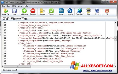Posnetek zaslona XML Viewer Windows XP
