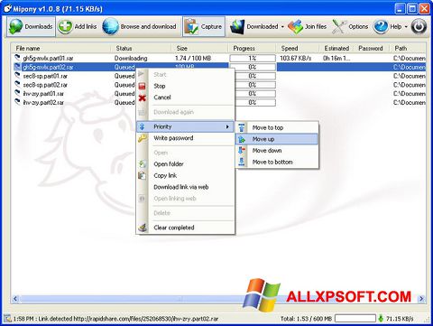 Posnetek zaslona Mipony Windows XP