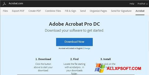 Posnetek zaslona Adobe Acrobat Windows XP