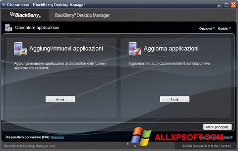 Posnetek zaslona BlackBerry Desktop Manager Windows XP