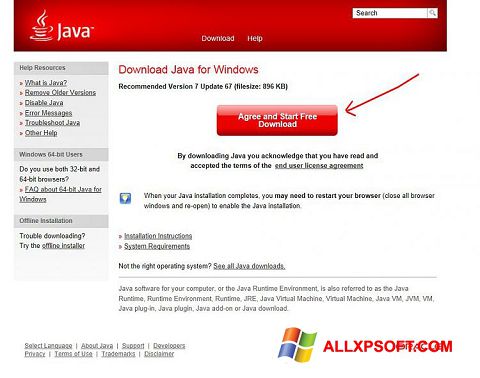Posnetek zaslona Java Windows XP