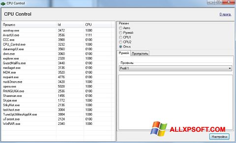 Posnetek zaslona CPU-Control Windows XP