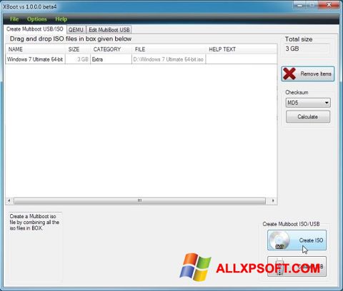 Posnetek zaslona XBoot Windows XP